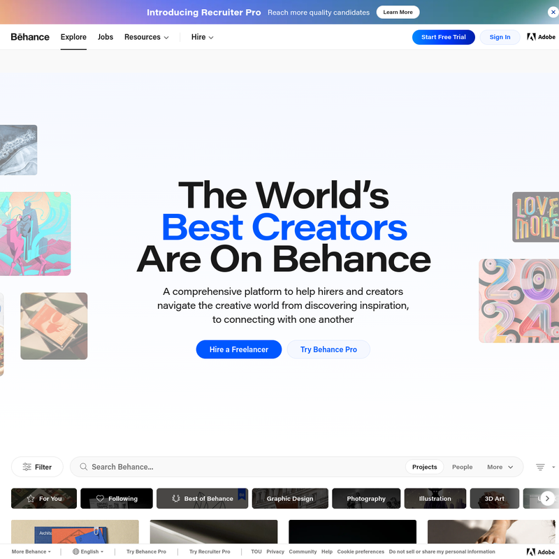 Behance — curated grid on the homepage