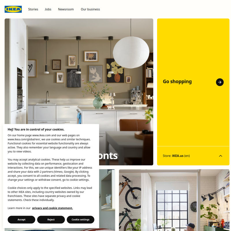 IKEA — hero + grid on the homepage