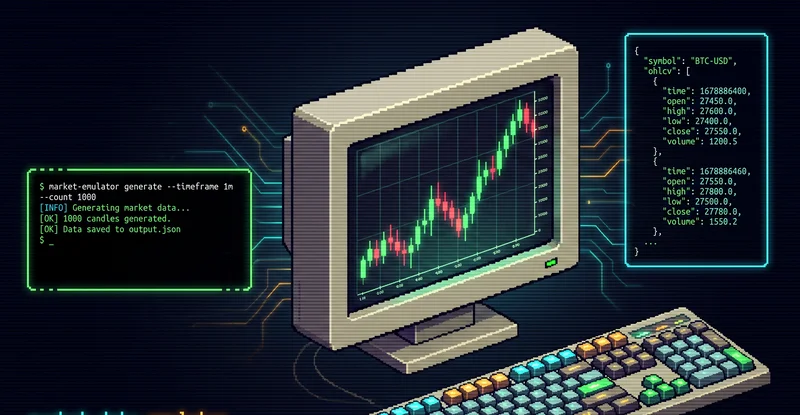 Python market-data emulator for testing, backtesting, and ML: Ornstein-Uhlenbeck, 71 built-in scenarios, multi-pair with Cholesky correlation, per-bar orderbook L2, funding profile, truth-dataset contract with SHA256 hashes.
